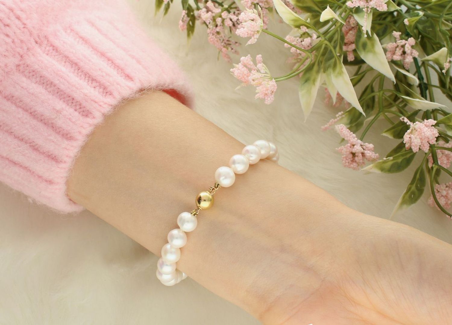 Bransoletka z białych pereł 8 mm – złoto 585  Luksusowa elegancja  B BZ17-7,5B (1).jpg